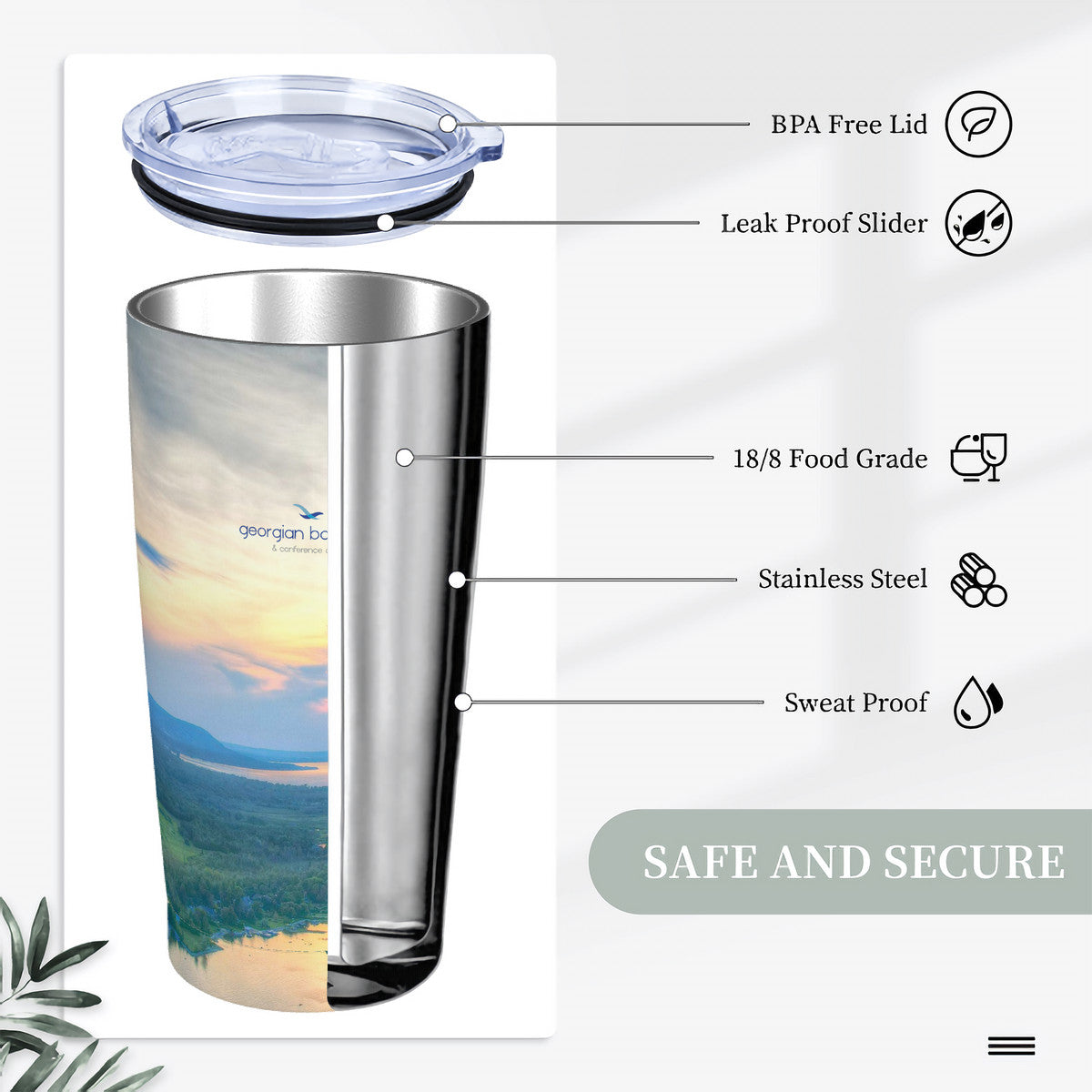 GBH Georgian Bay Glow 20oz Stainless Steel Straw Lid Cup