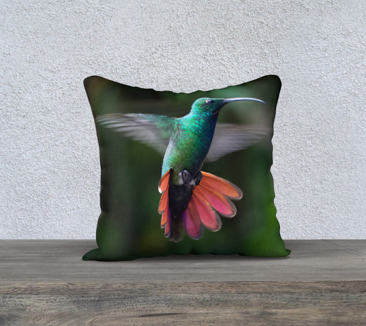 Emerald Hummingbird Cushion Cover
