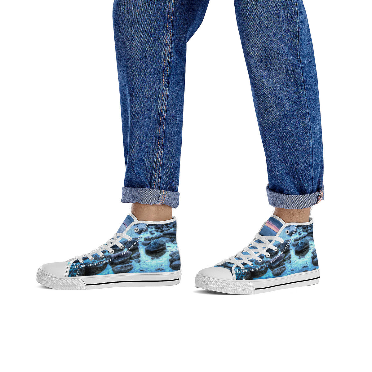 Blue Dawn - High-Top Canvas Shoes