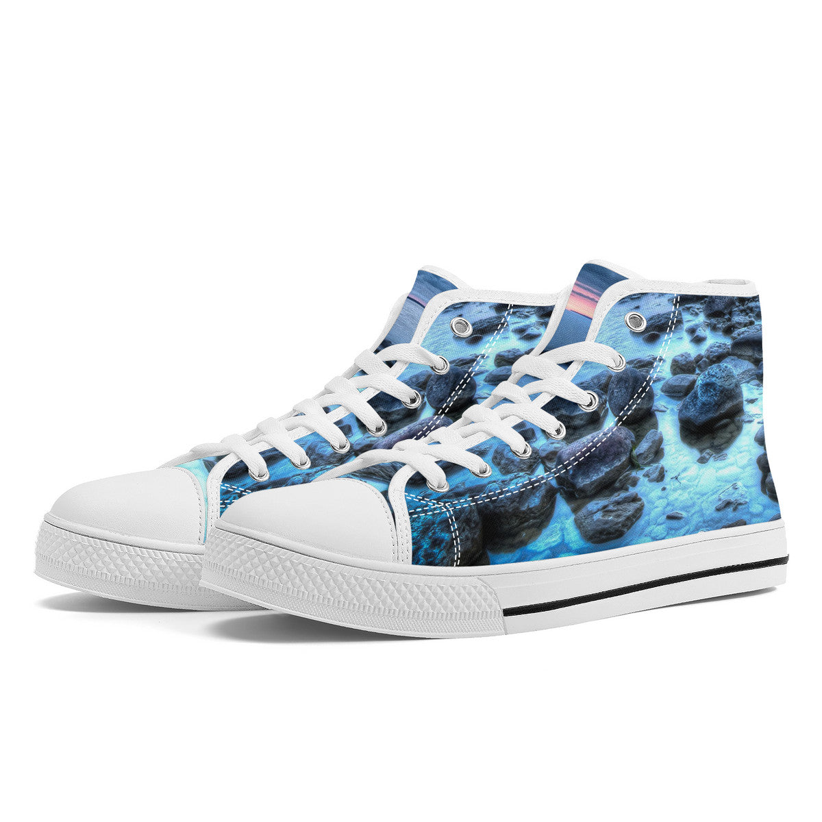 Blue Dawn - High-Top Canvas Shoes