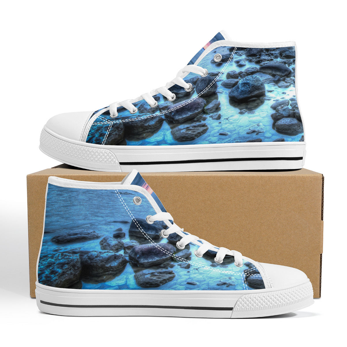 Blue Dawn - High-Top Canvas Shoes